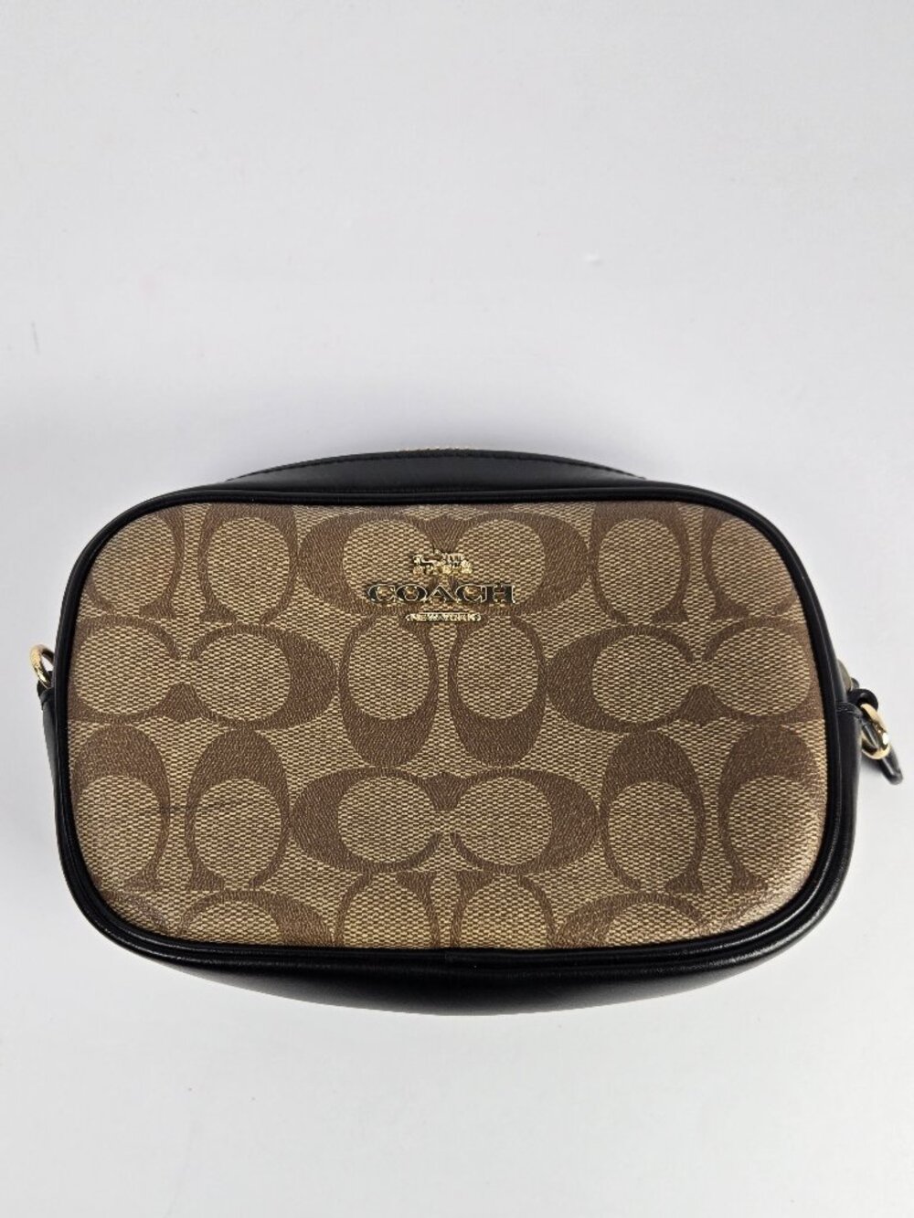 Coach Signature Canvas Convertible Belt Bag Crossbody Black Brown Gold